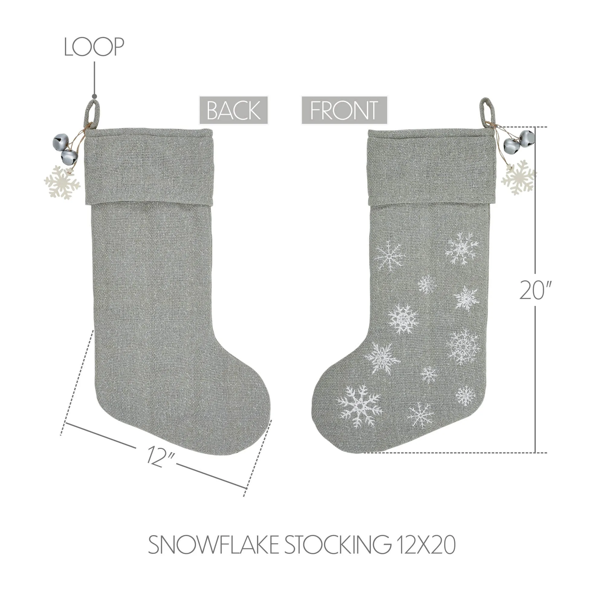 Yuletide Burlap Dove Grey Snowflake Stocking