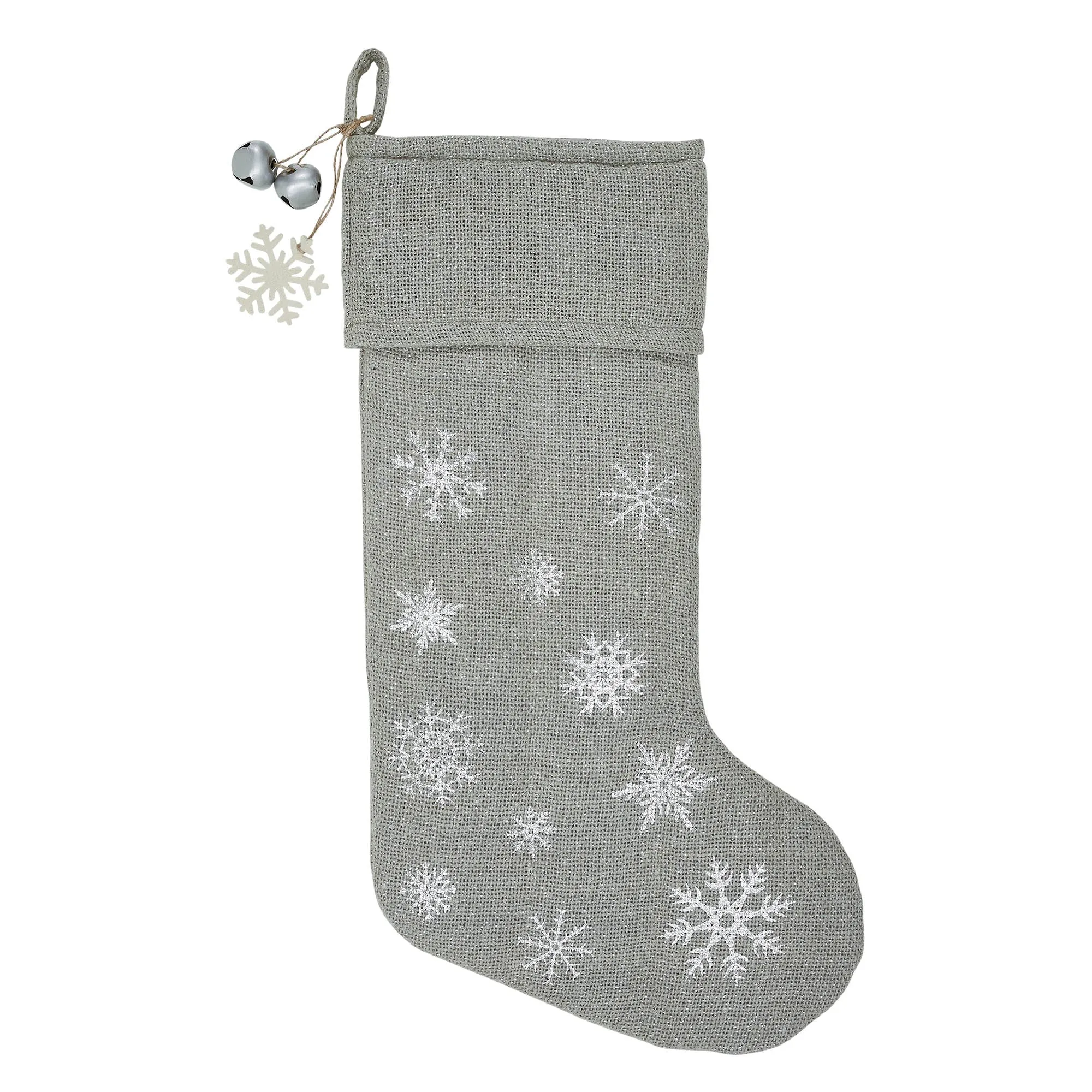 Yuletide Burlap Dove Grey Snowflake Stocking