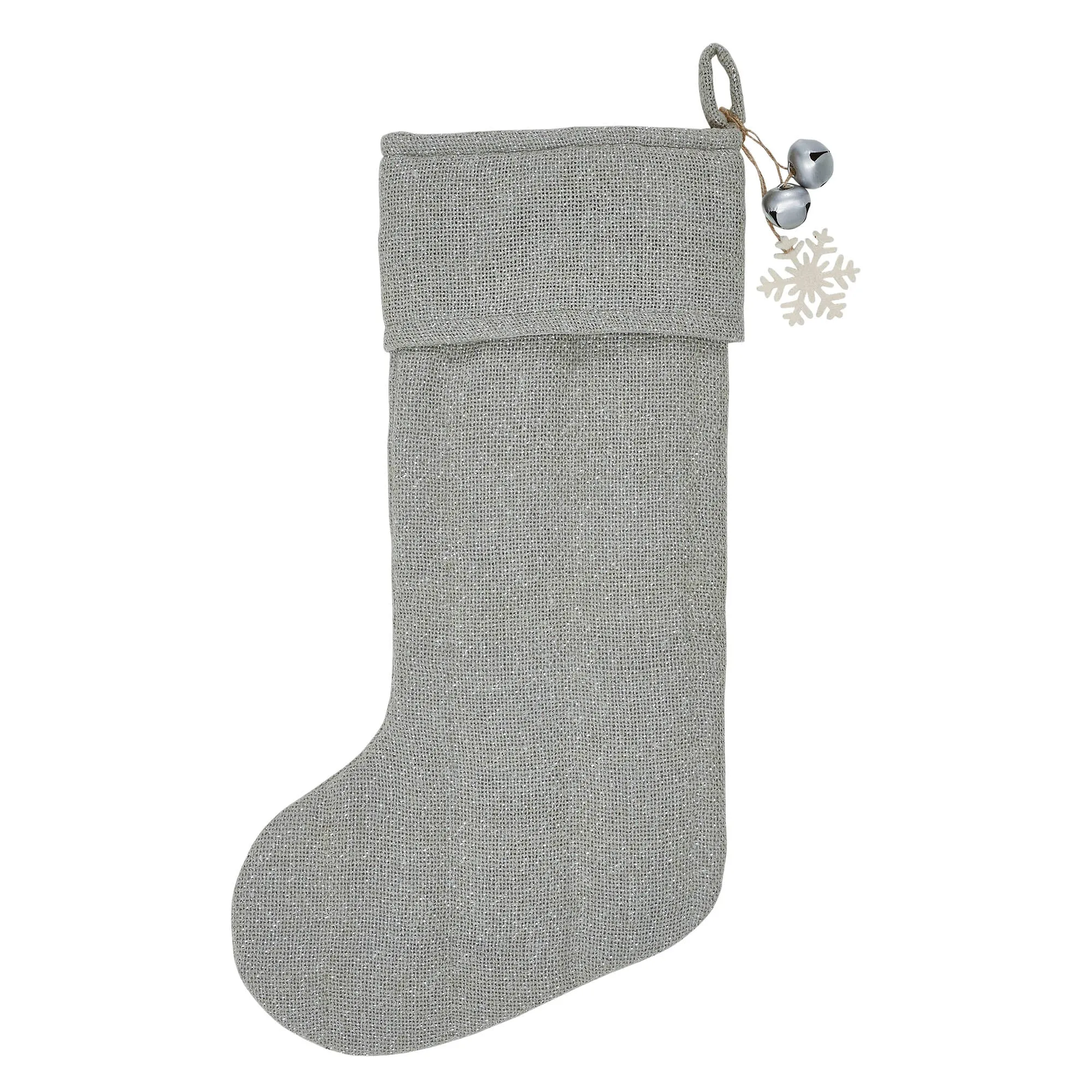 Yuletide Burlap Dove Grey Snowflake Stocking